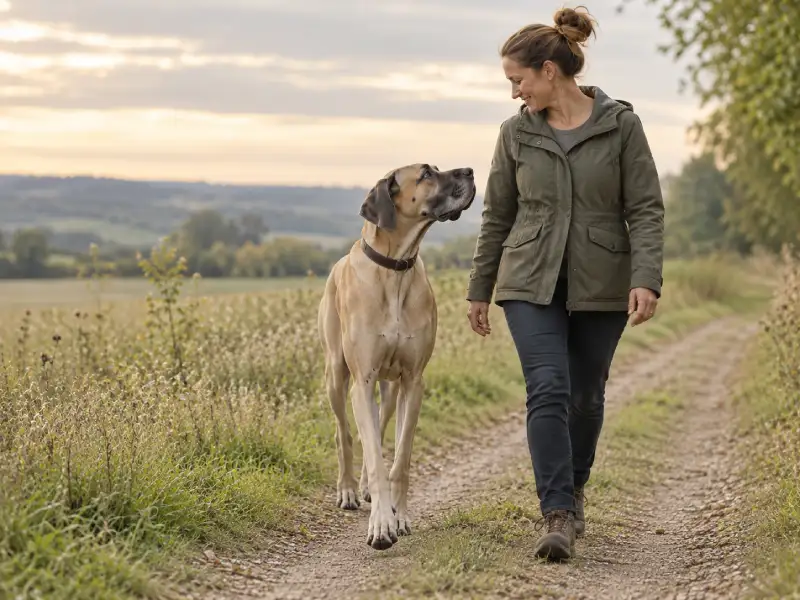 Großer Hund mit Halterin – Forschung zu Medikamenten für ein längeres Hundeleben.